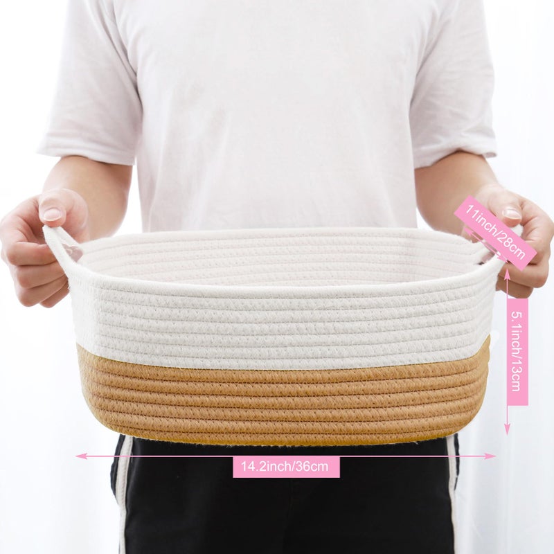 ABenkle Small Storage Basket with Handles, Cotton Rope Woven Dog Cat Toy Bin, Decorative Shelves Closet Organizing for Nursery Laundry Bedroom Bathroom, 14.2''x 11''x 5.1'' - Image 2