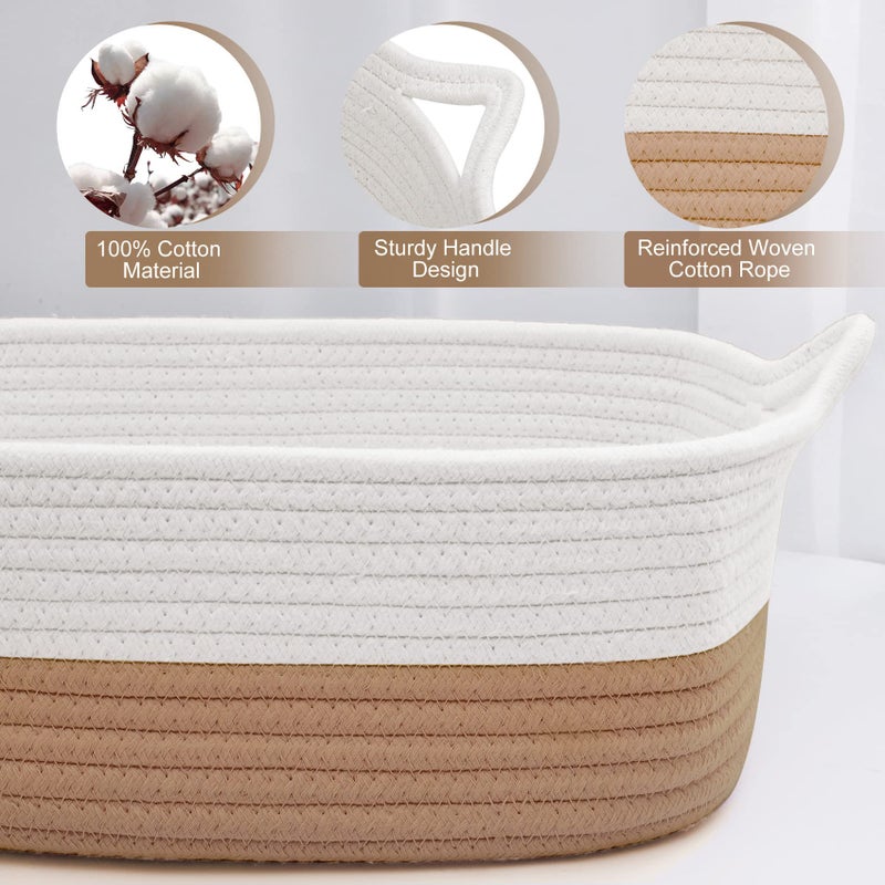 ABenkle Small Storage Basket with Handles, Cotton Rope Woven Dog Cat Toy Bin, Decorative Shelves Closet Organizing for Nursery Laundry Bedroom Bathroom, 14.2''x 11''x 5.1'' - Image 3