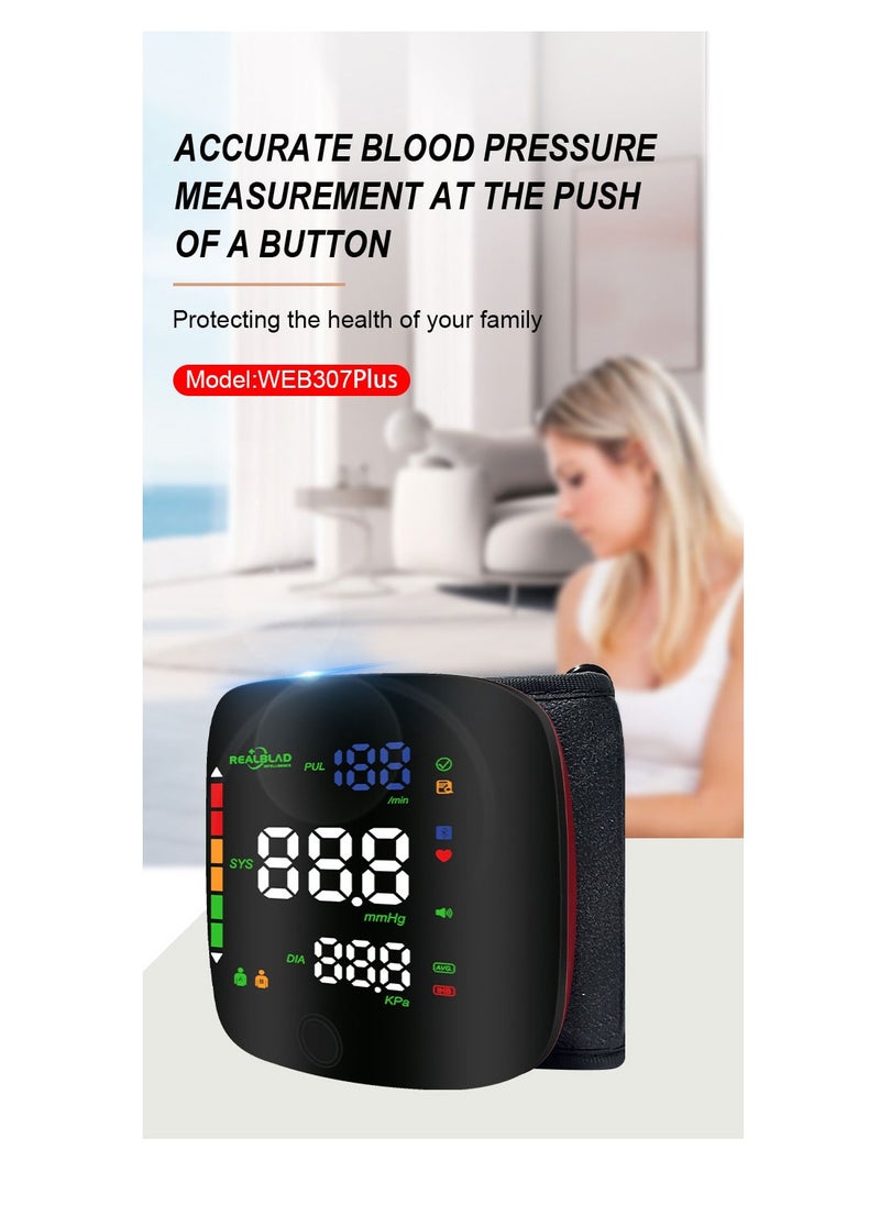 REALBLAD - Blood Pressure Monitor with Arabic Broadcast, Rechargeable 2x99 Readings Memory Wrist BP Monitor, with LED Large Display (BROWN) - Image 1