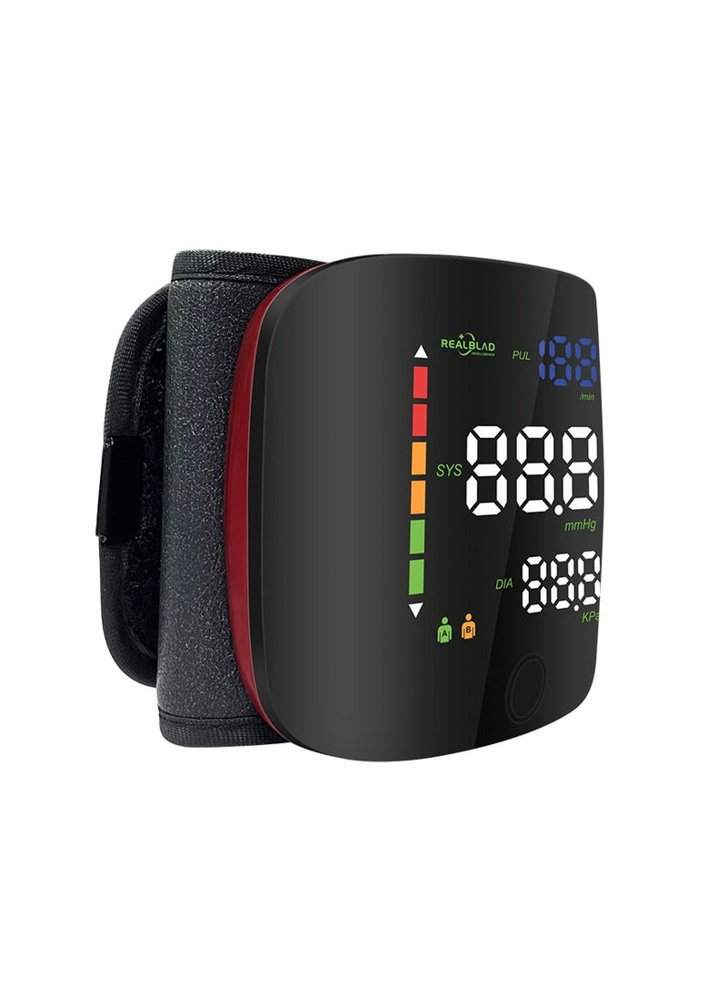 REALBLAD - Blood Pressure Monitor with Arabic Broadcast, Rechargeable 2x99 Readings Memory Wrist BP Monitor, with LED Large Display (BROWN) - Image 1