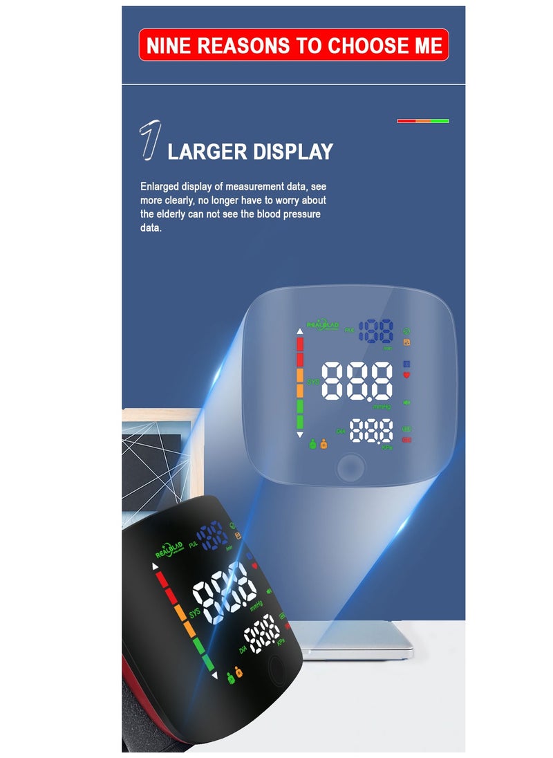 REALBLAD - Blood Pressure Monitor with Arabic Broadcast, Rechargeable 2x99 Readings Memory Wrist BP Monitor, with LED Large Display (BROWN) - Image 1
