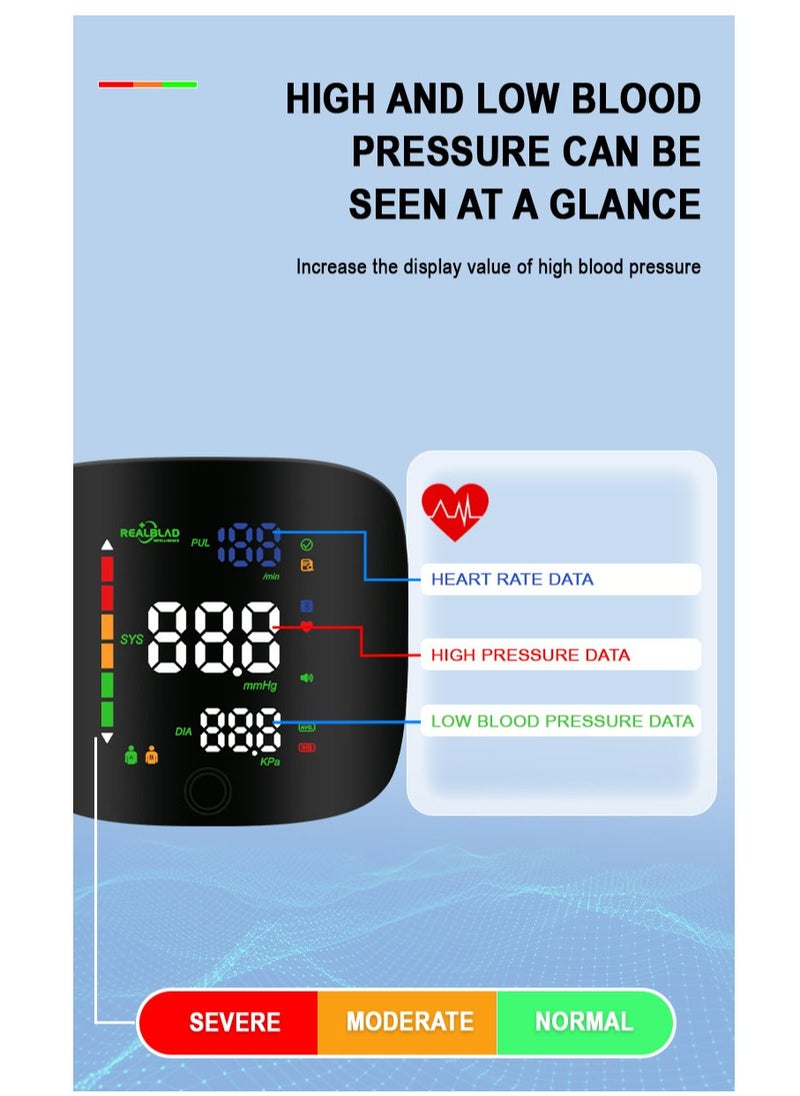 REALBLAD - Blood Pressure Monitor with Arabic Broadcast, Rechargeable 2x99 Readings Memory Wrist BP Monitor, with LED Large Display (BROWN) - Image 1
