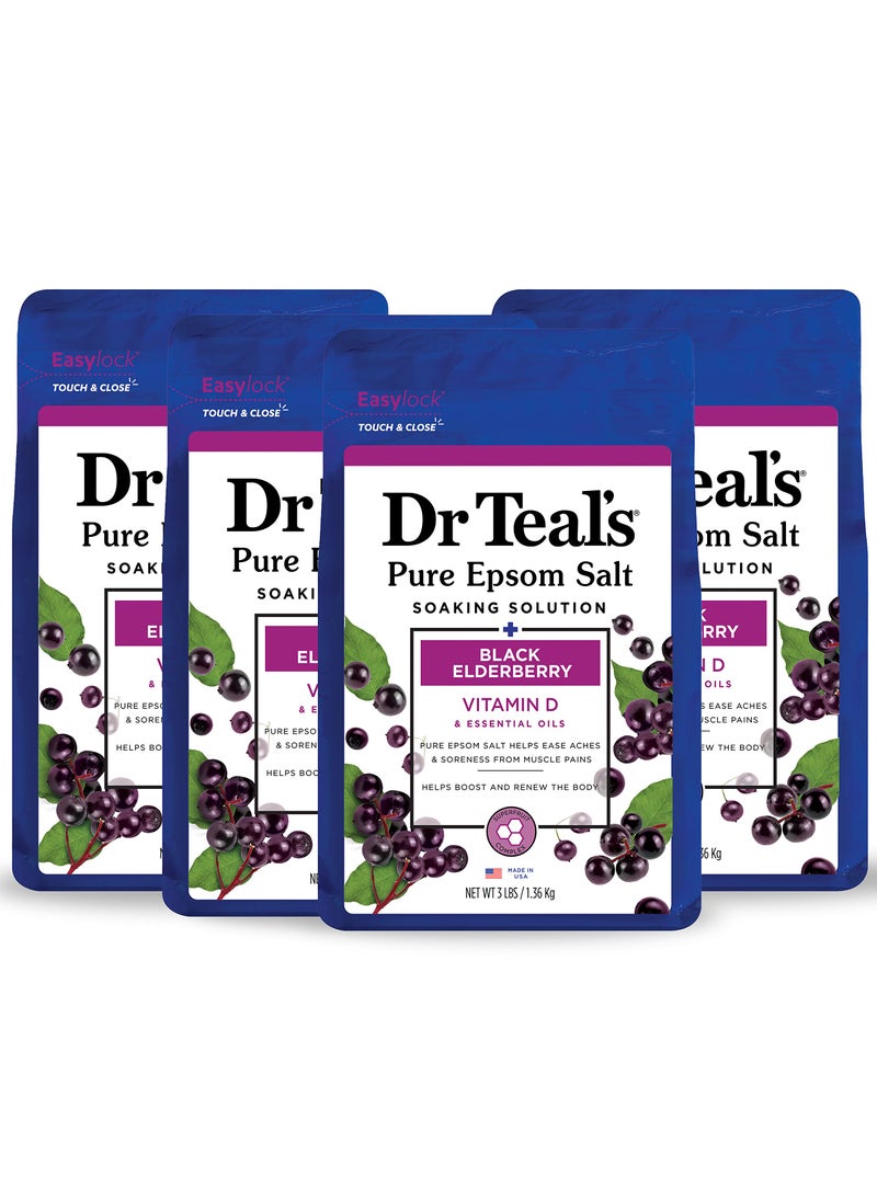 Dr Teal's - Dr Teal's Pure Epsom Magnesium Salt Soak, Black Elderberry with Vitamin D, 3 lbs (Pack of 4) - Image 1