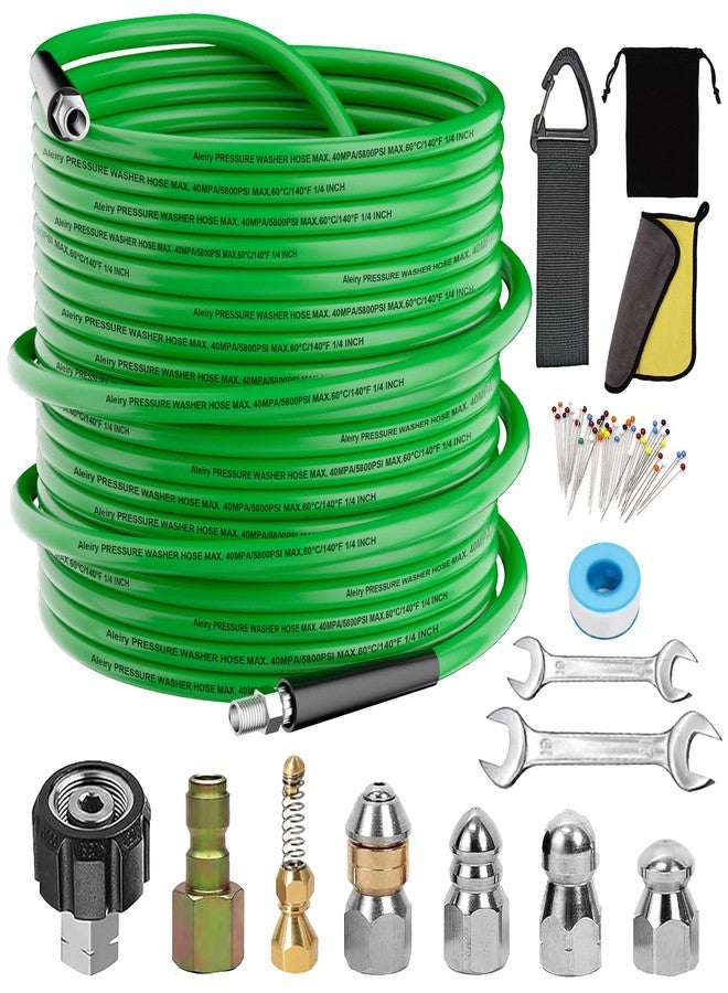 Aleiry Sewer Jetter Kit for Pressure Washer,Water Jet Drain Cleaning Hose with Corner Rotating Button Spring Nose 1/4" NPT Sewer Cleaning Tool High-Pressure Nozzles,5800 PSI 100 FT - Image 1