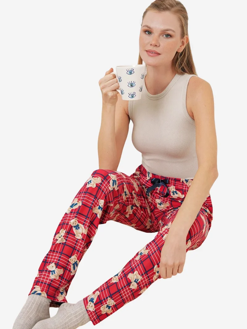 Big Dart Red BDART Patterned Mid Waist Lounge Bottoms for Women | Best Price UAE