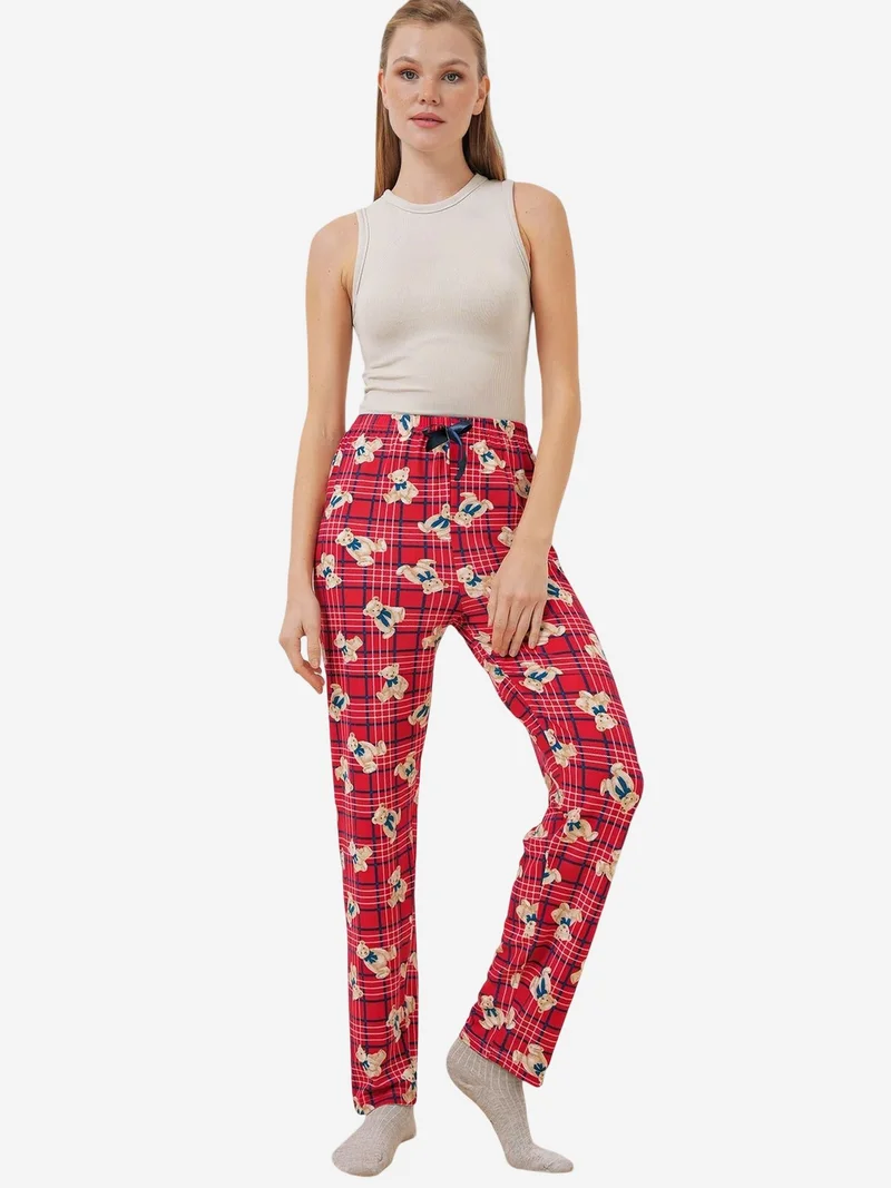 Big Dart Red BDART Patterned Mid Waist Lounge Bottoms for Women | Best Price UAE