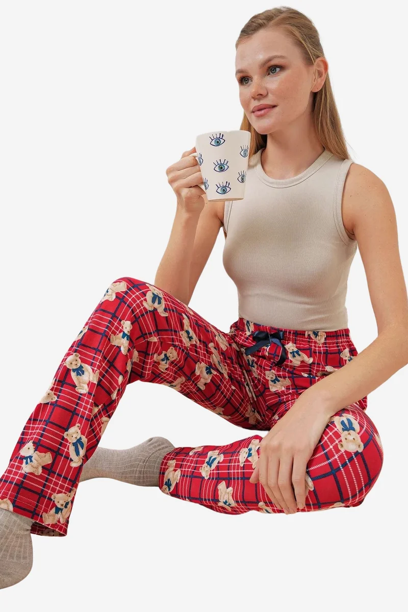Big Dart Red BDART Patterned Mid Waist Lounge Bottoms for Women | Best Price UAE