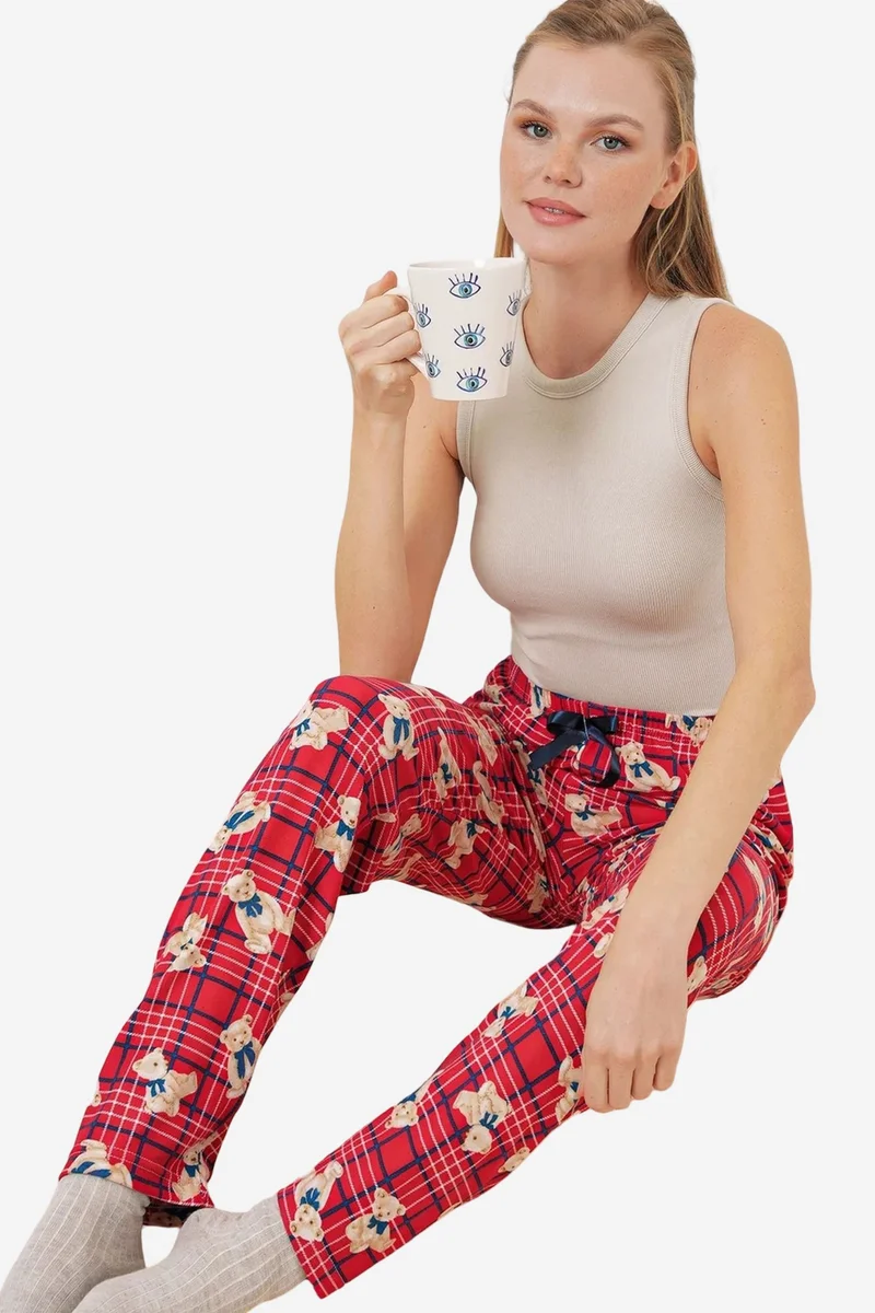 Big Dart Red BDART Patterned Mid Waist Lounge Bottoms for Women | Best Price UAE