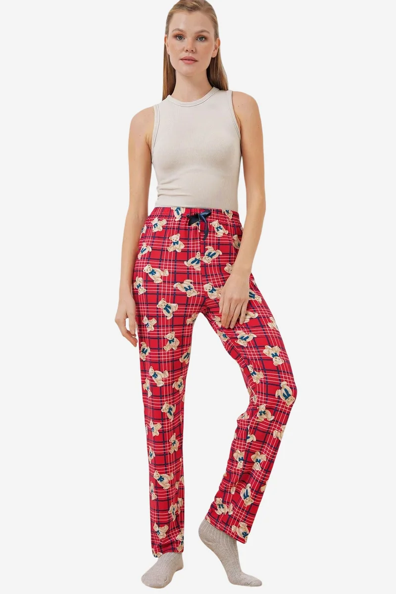 Big Dart Red BDART Patterned Mid Waist Lounge Bottoms for Women | Best Price UAE