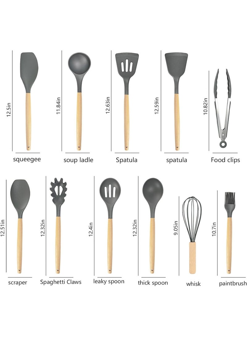 Silicone Kitchen Utensil Set 19-Piece - Wooden Handle Non-Stick Cooking Tools, Heat Resistant Spatula Set with Knife Set & Holder, BPA-Free Kitchen Cooking Gadget Kit - Image 2