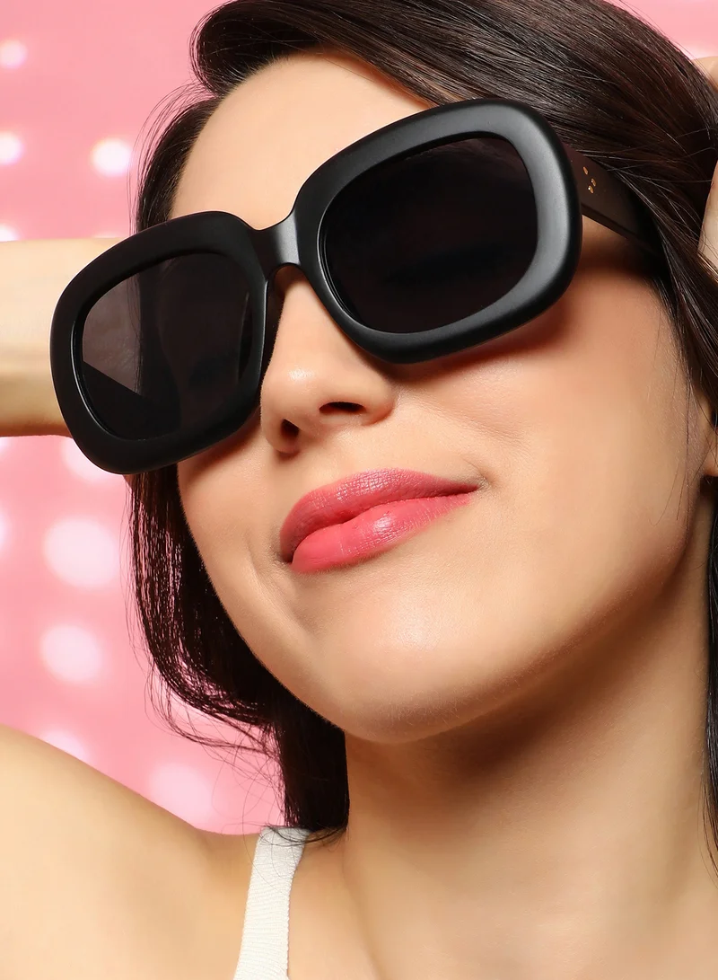 Haute Sauce Haute Sauce Women's The Airport Oversized Sunglasses For Casual Wear | One-Size | Onyx Black Polycarbonate Frame | Midnight Black Polarized Lens | Full Rim | Eyewear For Woman & Girls