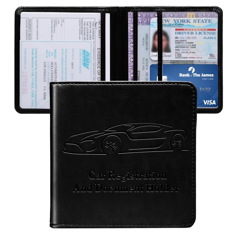 Peisicne Car Registration and Insurance Holder, Vehicle Glove Box Car Organizer with Magnetic Closure for Documents, Cards, License Car Organization, 1-Pack Black - Image 1