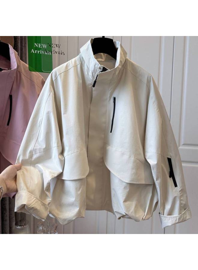Standing Collar Hem Bud Windbreaker Coat Women's Jackets Windproof Sports Leisure Spring Trend 