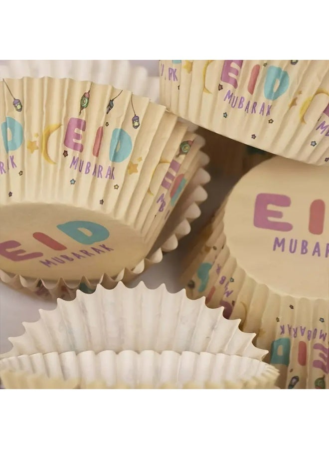 Eid Mubarak Cupcake Liners, Black and Gold, 50-Pack, Paper Baking Cups for Dessert Table Decorations (Cream) - view 2