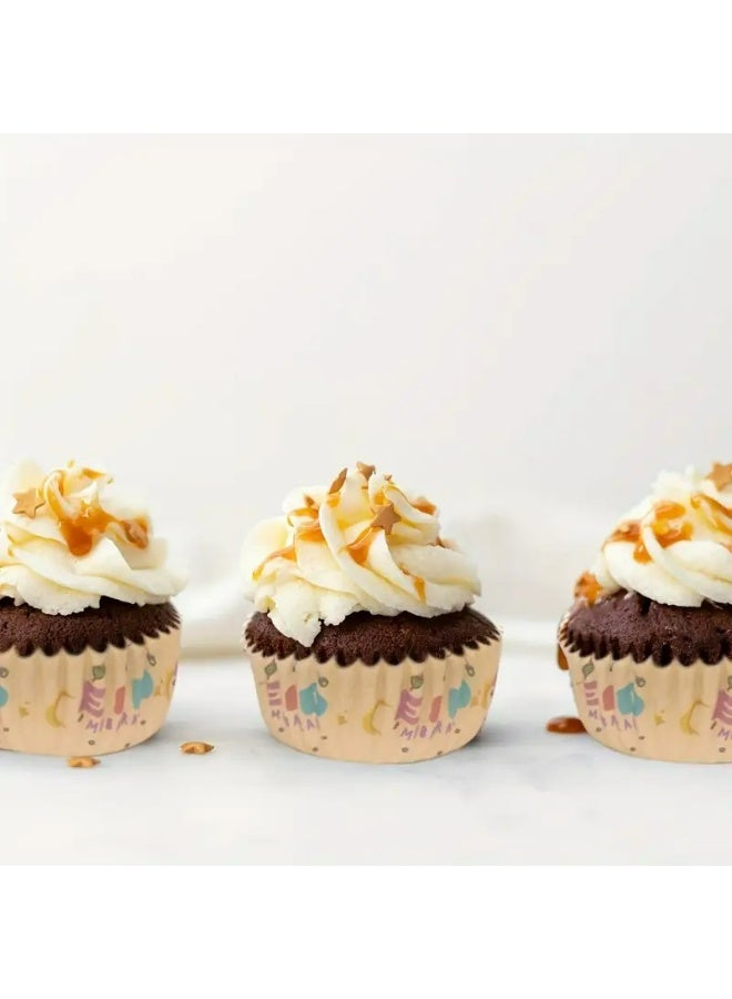 Eid Mubarak Cupcake Liners, Black and Gold, 50-Pack, Paper Baking Cups for Dessert Table Decorations (Cream) - view 5