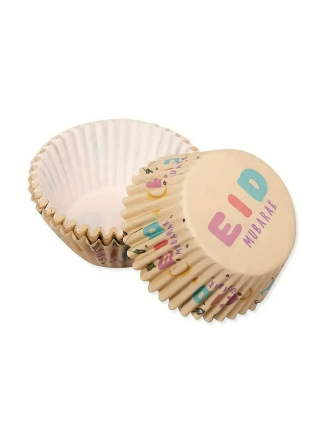 Eid Mubarak Cupcake Liners, Black and Gold, 50-Pack, Paper Baking Cups for Dessert Table Decorations (Cream) - view 4