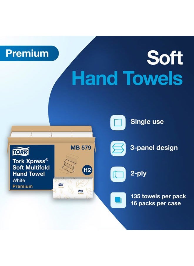 Tork - Premium MB579 Soft Xpress Multifold Paper Hand Towel, 3-Panel, 2-Ply, 9.125" Width x 9.5" Length, White (Case of 16 Packs, 135 per Pack, 2.160 Towels) - Image 1