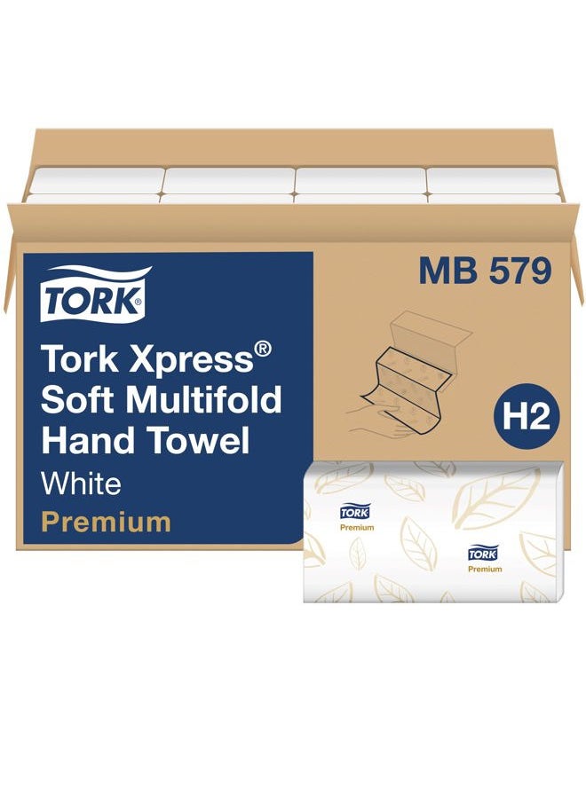 Tork - Premium MB579 Soft Xpress Multifold Paper Hand Towel, 3-Panel, 2-Ply, 9.125" Width x 9.5" Length, White (Case of 16 Packs, 135 per Pack, 2.160 Towels) - Image 1