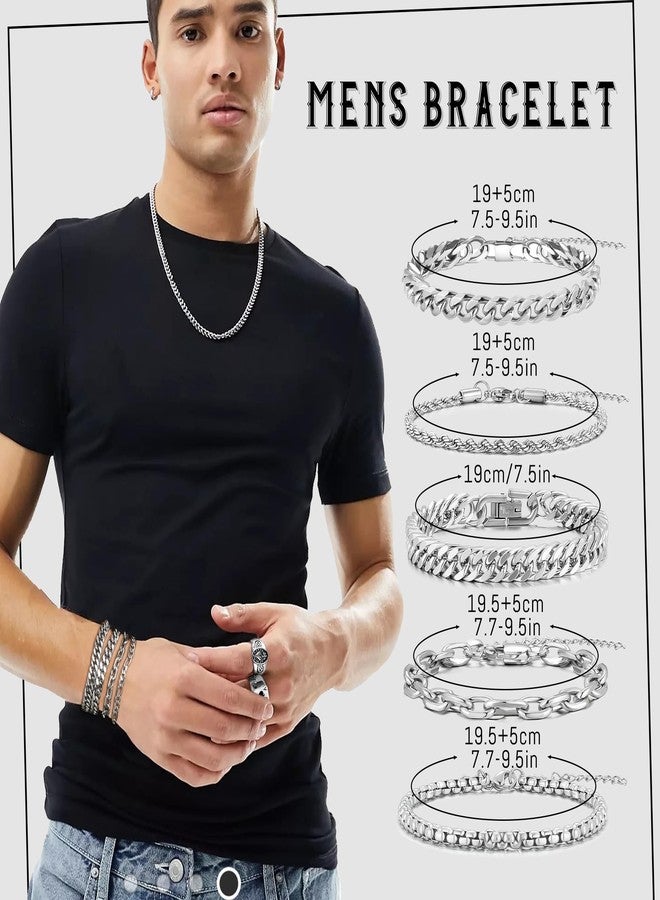 FEYIR 37 Pcs Jewelry Set for Men Stainless Steel Cuban Link Necklace Bracelet Vintage Rings Hoop Stud Earrings Mens Fashion Jewelry - Image 5