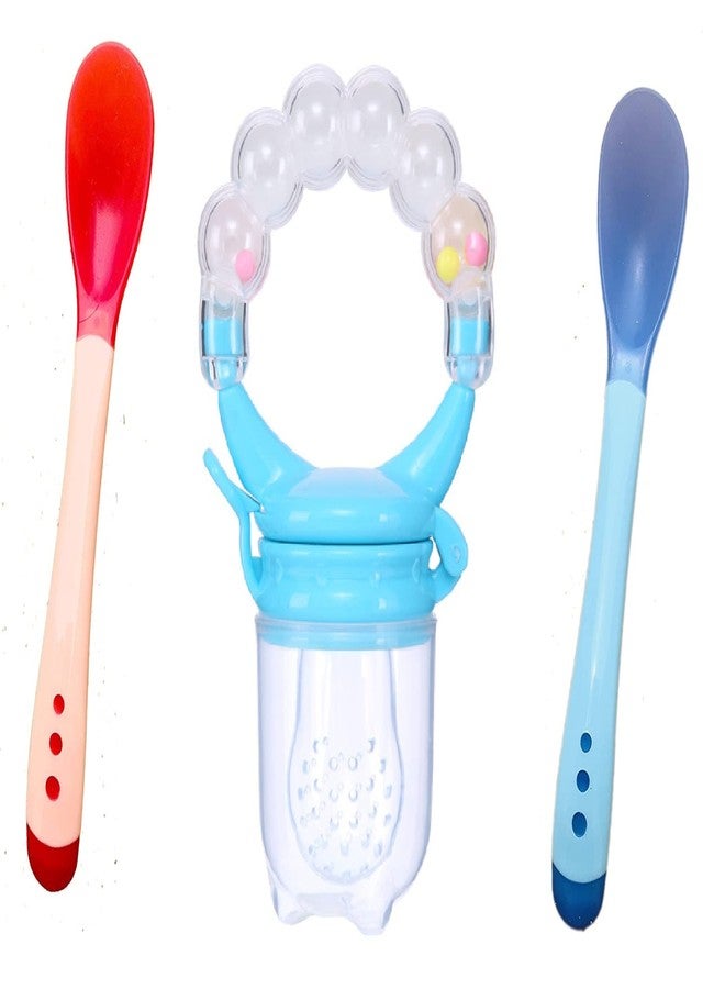 Lappu Silicone Baby Fruit Nibbler And Food Feeder For 6 To 12 Months Baby Bpa Free With Baby 2 Pcs Hot Sensitive Spoon (Combo Saver) (Multi13) - Image 1