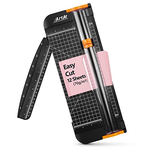 ArtAt A4 Paper Cutter Guillotine Trimmer - 12 Inch Heavy Duty Craft & Office Tool with Automatic Safety Blade, Side Ruler for Cardstock, Coupons, Photos, Labels (Black) - Image 1