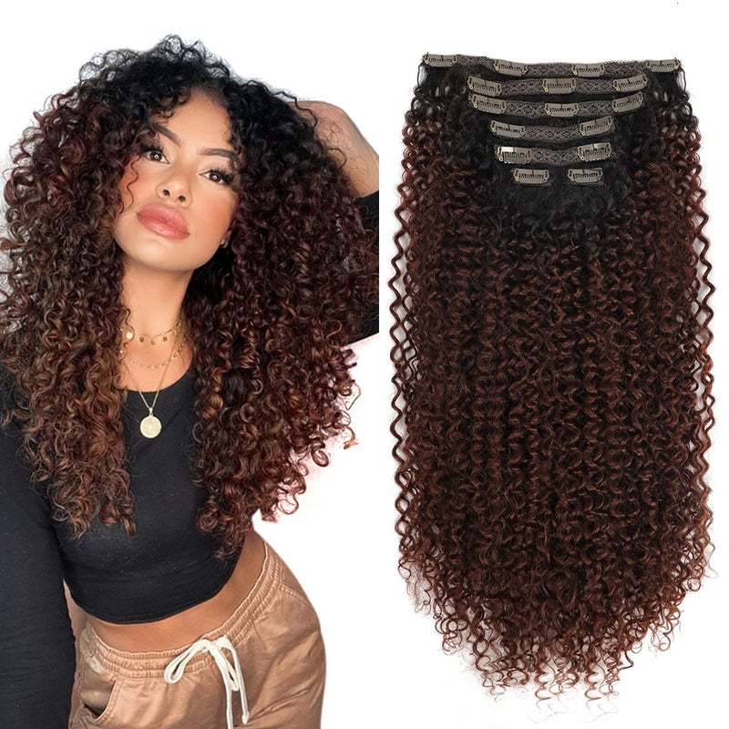BHF 26 inch Kinky Curly Clip In Hair Extension Double Weft Full Head Japanese Heat Resistance Fiber 140g Synthetic Hair Extensions For Women 7pieces t1b33