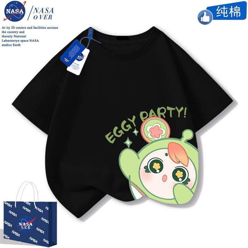 Cartoon Egg Party Short-Sleeved Casual Mid-Large Children'S Cotton T-Shirt Trendy Western Style Half-Sleeve For Boys And Girls - Image 1