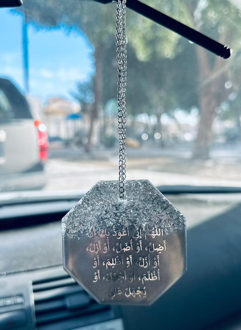 Elegant car decoration mirror pendant and two sides embroidered with silver paper from luxurious resin - Image 3