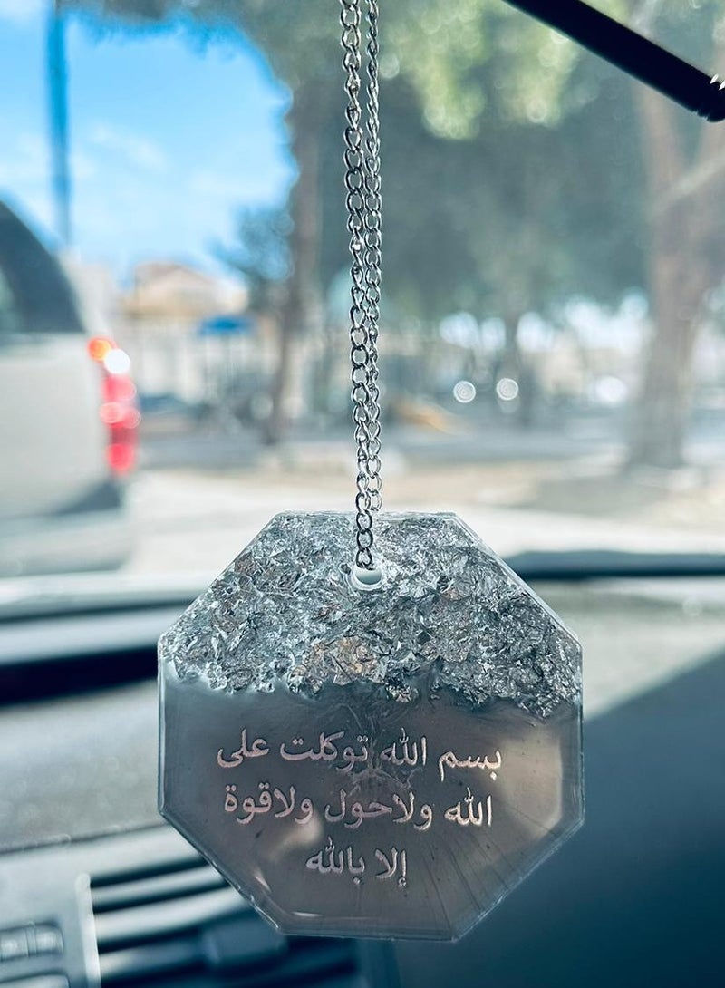 Elegant car decoration mirror pendant and two sides embroidered with silver paper from luxurious resin - Image 2