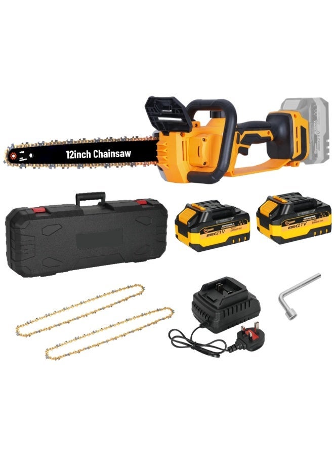 12inch Electric Chainsaw Cordless, 1200W 21V Battery Powered Cordless Chain Saw, Chainsaw with 2 x 4.0Ah Lithium ion Battery and Charger for Wood Cutting, Tree Trimming and Branch Pruning - Image 1