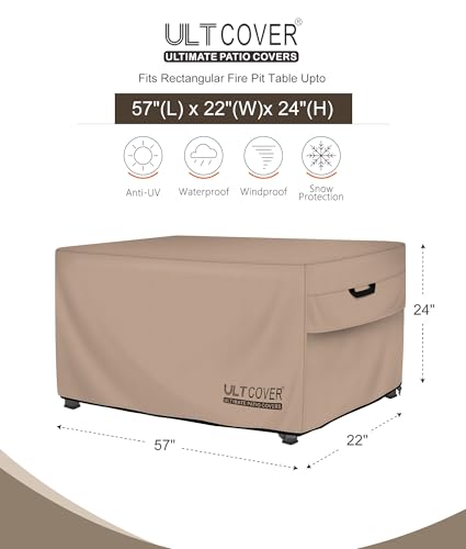ULTCOVER Rectangular Gas Fire Pit Table Cover 57x22 inch Waterproof Heavy Duty Firepit Cover - Image 3