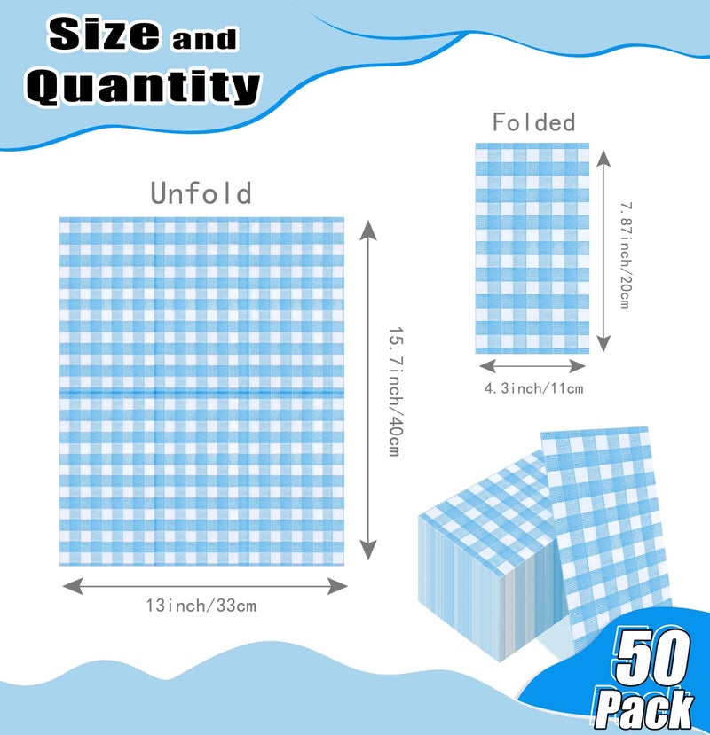 HEIPINIUYE 50 Pieces 2-ply Light Blue Gingham Napkins - Disposable Blue and White Checkered Napkins for Wedding  Birthday Party  Bathroom  Guest - Image 2