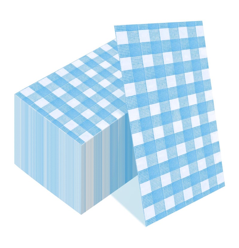 HEIPINIUYE 50 Pieces 2-ply Light Blue Gingham Napkins - Disposable Blue and White Checkered Napkins for Wedding  Birthday Party  Bathroom  Guest - Image 1