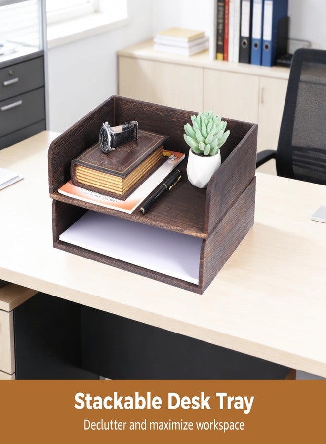 DORMIYA 2 Pcs Stackable Desk Tray, Wood Document Organizer, Retro Brown Desktop Accessories with Open Front Design, Wooden Folder Organization Rack Desk Tray for Office, Home, 12.4 x 9.4 x 3.5 in - Image 3