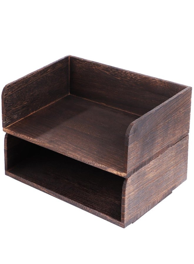 DORMIYA 2 Pcs Stackable Desk Tray, Wood Document Organizer, Retro Brown Desktop Accessories with Open Front Design, Wooden Folder Organization Rack Desk Tray for Office, Home, 12.4 x 9.4 x 3.5 in - Image 2