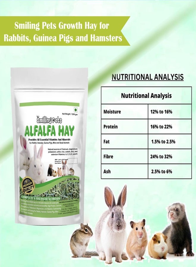 Smiling Pets Alfalfa Hay for Small Pets - High-Fat Natural Dried Hay for Juvenile Rabbits, Guinea Pigs, Hamsters, Mice & Small Animals - 1.2kg Pack - Image 3
