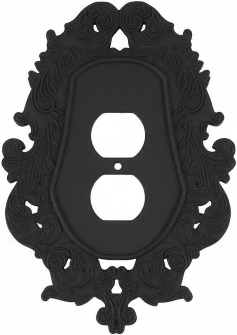 Ornate Light Easy Installation Ornate Baroque Wall Plate Non-Conductive Black Scrollwork Faceplate for Themed Room, V969-B - Image 1