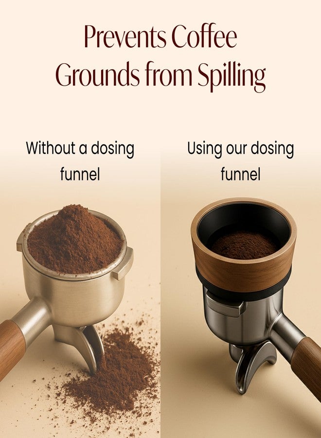 VIN FRESCO 54mm Espresso Dosing Funnel - Magnetic Coffee Dosing Ring Compatible with 54mm Portafilter - Compatible with Breville and DeLonghi Portafilters - Aluminum Alloy & Real Walnut Design - Black & Walnut - Image 5