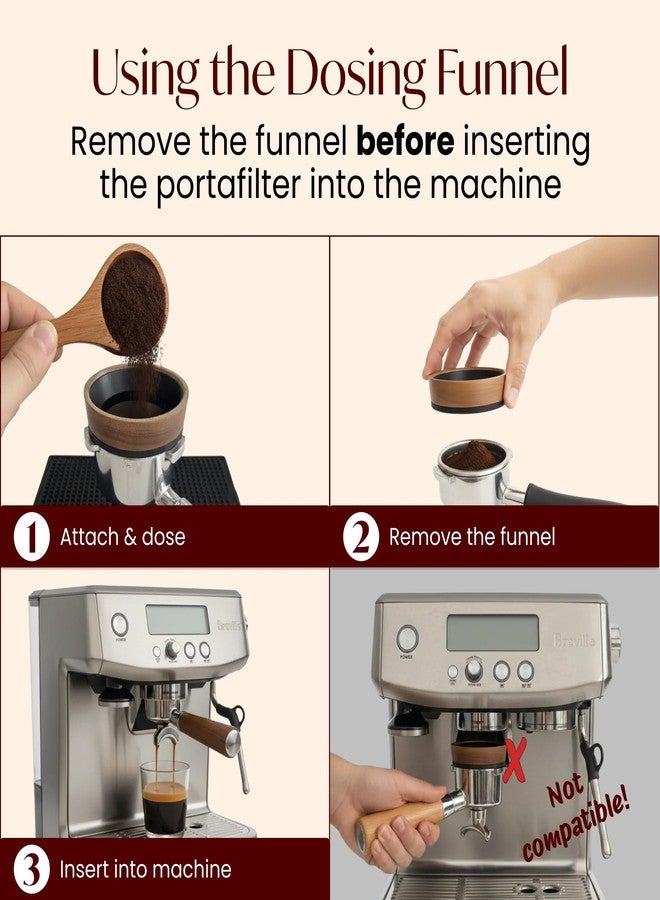 VIN FRESCO 54mm Espresso Dosing Funnel - Magnetic Coffee Dosing Ring Compatible with 54mm Portafilter - Compatible with Breville and DeLonghi Portafilters - Aluminum Alloy & Real Walnut Design - Black & Walnut - Image 3