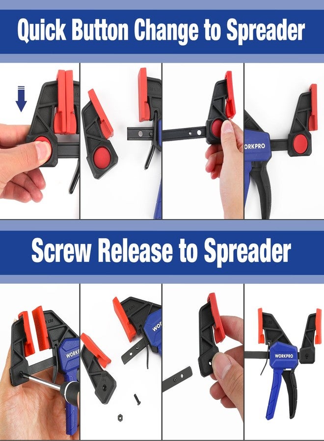 ووركبرو مشابك قضبان صغيرة من WORKPRO لأعمال النجارة، 6 قطع من مشابك القضبان/الموزعة بيد واحدة، مجموعة مشابك خشبية خفيفة الوزن سريعة التغيير مقاس 6 بوصات (4) ومشبك F صغير مقاس 6 بوصات (2)، 150 رطلاً و50 رطلاً - Image 5