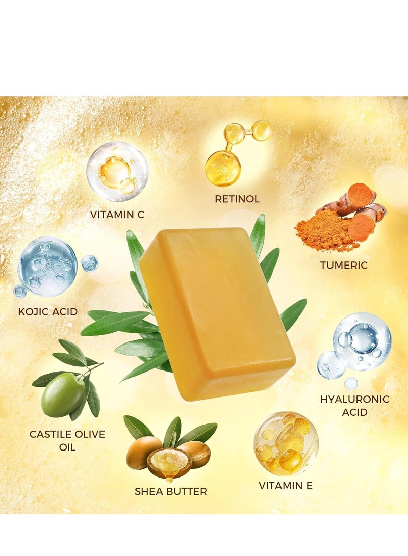 OUKEYA Kojic Acid Dark Spot Remover Soap, Turmeric Soap Bar with Vitamin C, E, Retinol, Collagen & Shea Butter, Hydrating Face & Body Wash Infused with Hyaluronic Acid 115g - Image 4