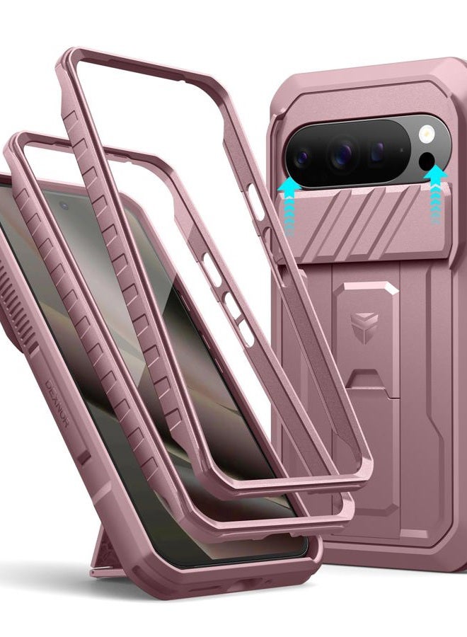 Dexnor for Google Pixel 10 Pro XL Case with Slide Camera Cover & 2 Front Frames & Built-in Screen Protector & Kickstand, Full-body Shockproof Protective Cover Rugged Bumper Cases,Peony Pink(2025) - Image 1