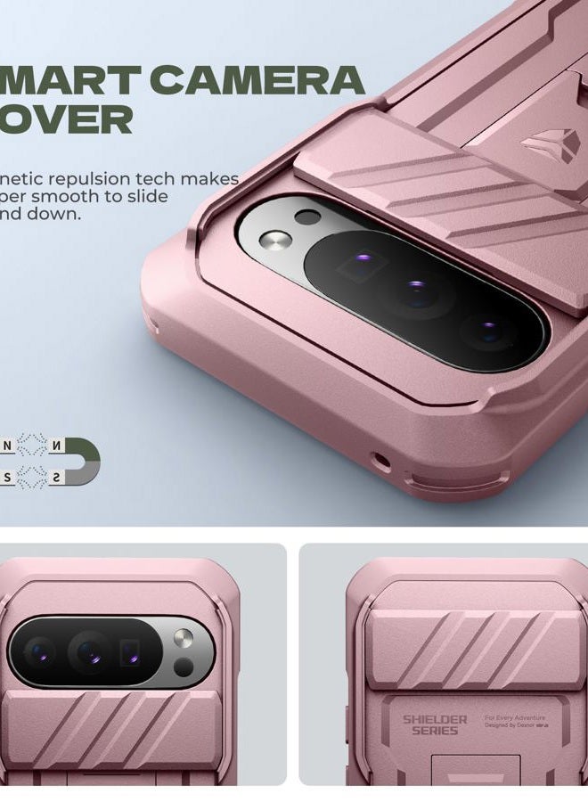 Dexnor for Google Pixel 10 Pro XL Case with Slide Camera Cover & 2 Front Frames & Built-in Screen Protector & Kickstand, Full-body Shockproof Protective Cover Rugged Bumper Cases,Peony Pink(2025) - Image 3