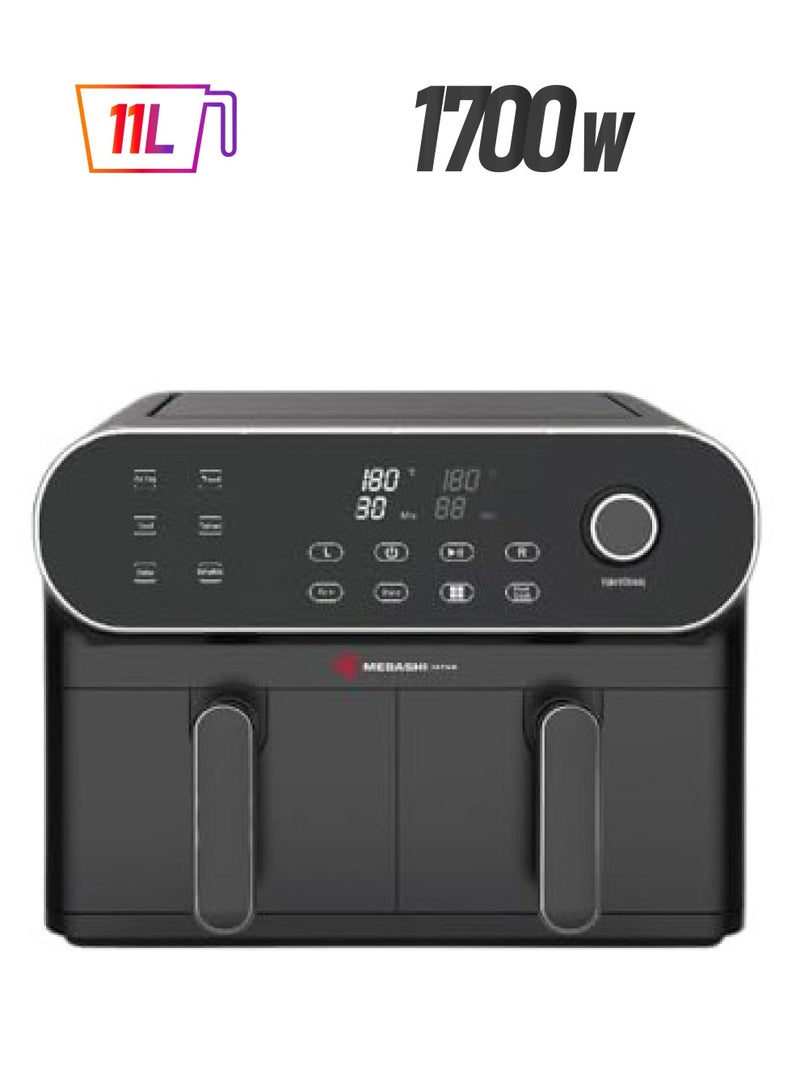 MEBASHI Air Fryer Dual Basket with LED Display, 1700W 2 * 5.5L Capacity, Total 11L, 6 Pre-Set Cooking Programs, Ready to Use in 3 Minutes (ME-AF975) - Image 1