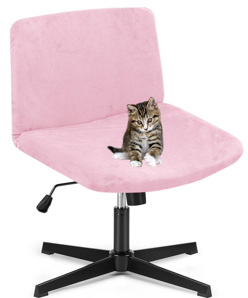 Deisy Dee Velvet Cross Legged Office Chair Covers Upgrade Your Armless Wide Seat Computer Task Chair with Soft and Vibrant Velvet Stretch Covers Transform Your Workspace in Minutes Pink