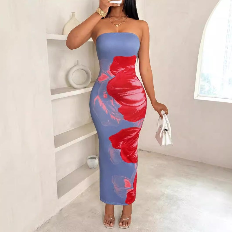 2025 Women's Slim Off-Shoulder Floral Print Dress - Image 3