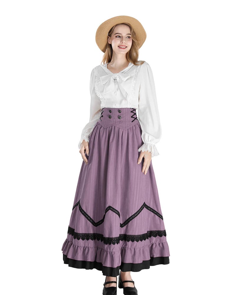 Nuoqi Edwardian Dress for Women 1800s Victorian Dress Costume Edwardian Costume Blouse Skirt Set, Purple, Medium - Image 3