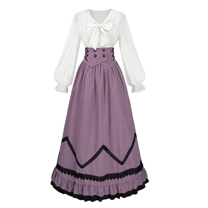 Nuoqi Edwardian Dress for Women 1800s Victorian Dress Costume Edwardian Costume Blouse Skirt Set, Purple, Medium - Image 1
