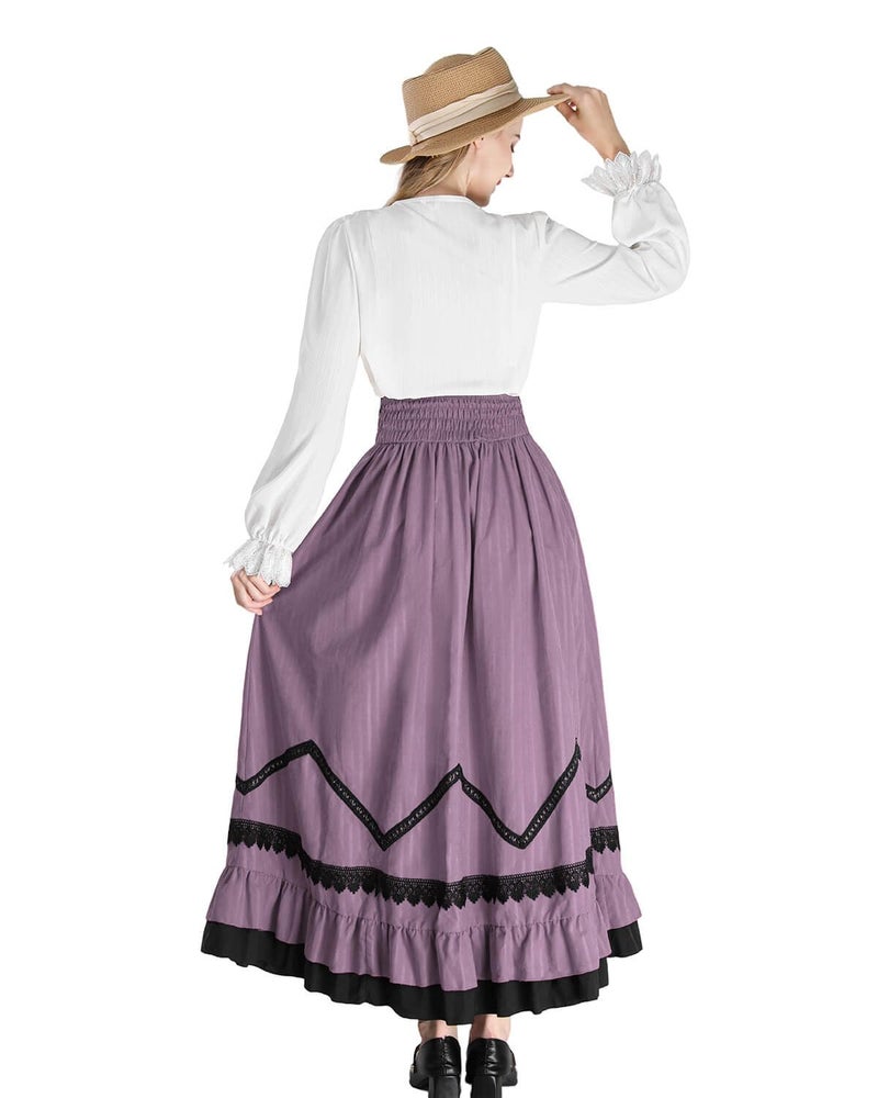 Nuoqi Edwardian Dress for Women 1800s Victorian Dress Costume Edwardian Costume Blouse Skirt Set, Purple, Medium - Image 4