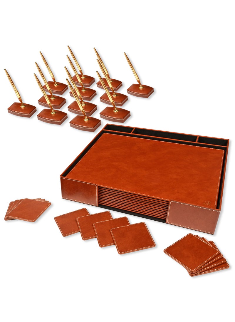 FIS Executive Conference Room Set of Bonded Leather Desk Blotter, Coaster and Pen Holder with Pen - Brown-FSDSCONFRSETBR - pzsku/ZE4DAD11C57E22E4FCD96Z/45/_/1702970033/cc411eb6-5e4e-4ccd-b21d-28c5f86c23a3